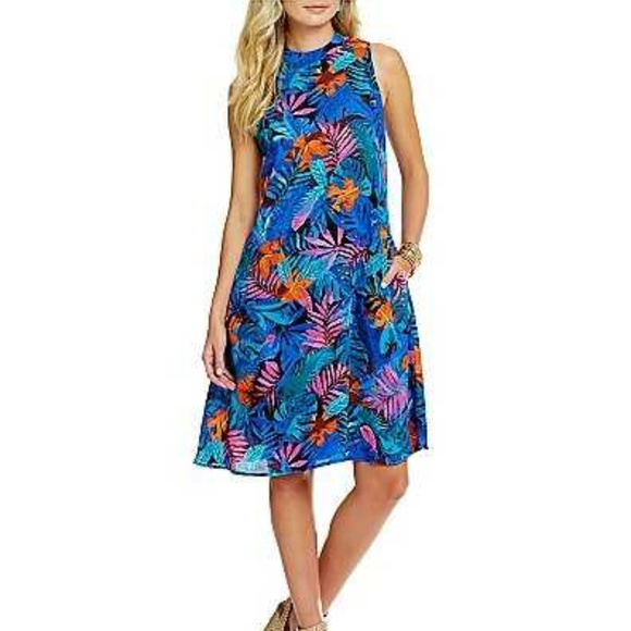 Investments Dresses & Skirts - Investments Tropical Midi Mockneck Trapeze Dress